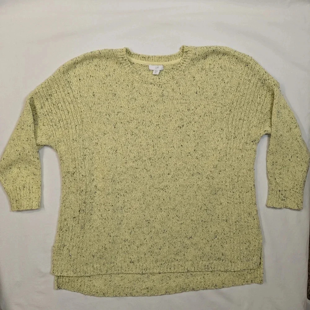 J.Jill women's yellow marbled sweater, 3/4 sleeve ribbed pullover, size S petite